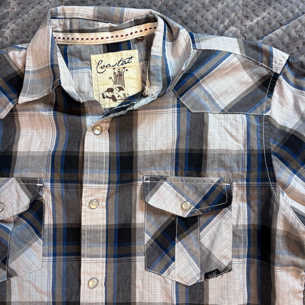 Coastal Men's Casual Plaid‎ Button-Down Shirt Pearl Snap